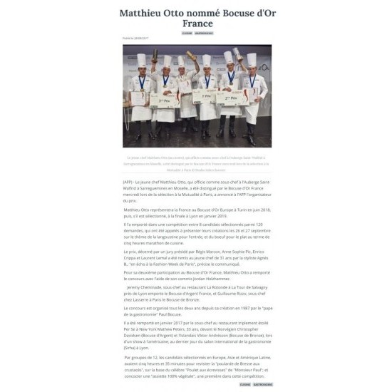 Divers liens sur Matthieu Otto à propos du Bocuse d'or