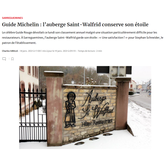 L’auberge Saint-Walfrid conserve son étoile